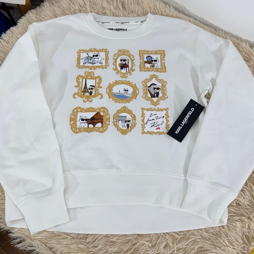 Karl Lagerfeld Paris White Graphic Sweatshirt Love From Paris NWT XS Oversize